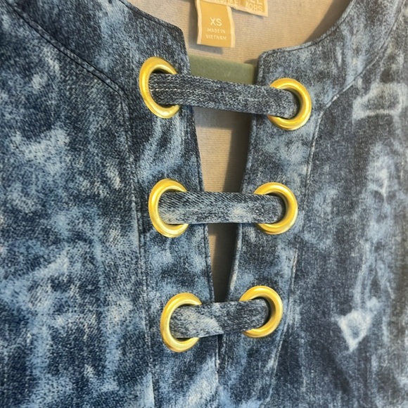 Michael Kors Sleeveless Tie Dyed Denim Blue Lace Up Tank Mini Dress XSmall - Picture 5 of 13
